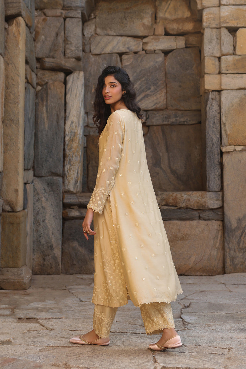 Vaayu Beige Light Buti Kurta Set silk modal kurta/kurta set by Niti Bothra in beige for women Worldwide