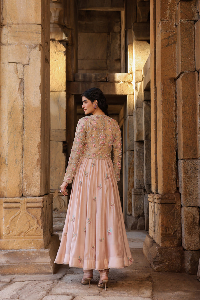 Vaayu Light Pink Heavy Koti Anarkali Set silk modal kurta/kurta set by Niti Bothra in light pink for women Worldwide