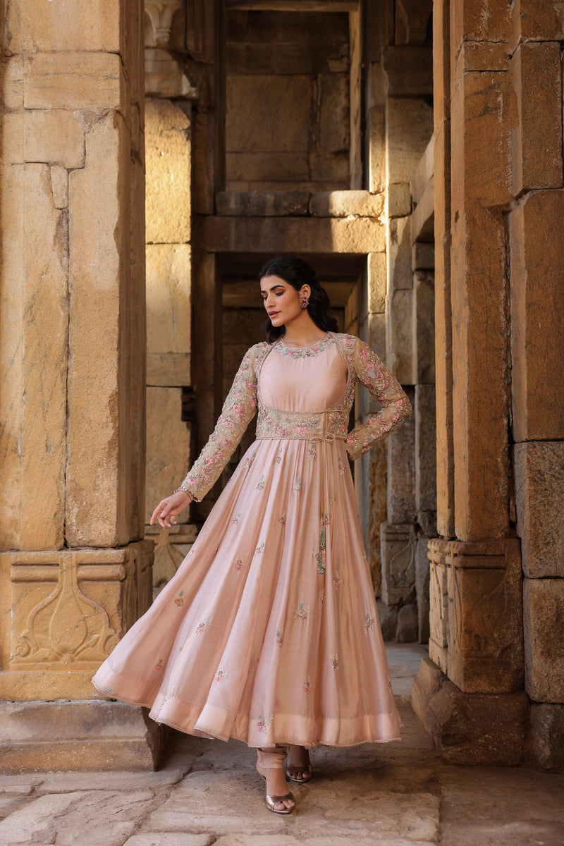Vaayu Light Pink Heavy Koti Anarkali Set silk modal kurta/kurta set by Niti Bothra in light pink for women Worldwide