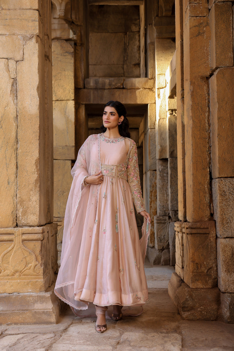 Vaayu Light Pink Heavy Koti Anarkali Set silk modal kurta/kurta set by Niti Bothra in light pink for women Worldwide