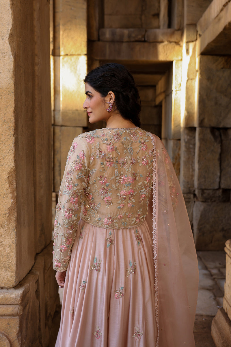 Vaayu Light Pink Heavy Koti Anarkali Set silk modal kurta/kurta set by Niti Bothra in light pink for women Worldwide