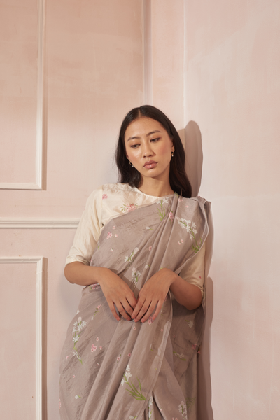 Rajnigandha and Periwinkle Mulberry Silk Sari