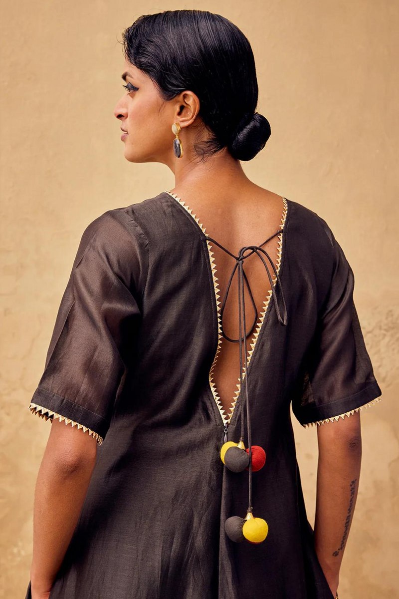 Shaam Jumpsuit chanderi by Khara Kapas in charcoal for women Worldwide