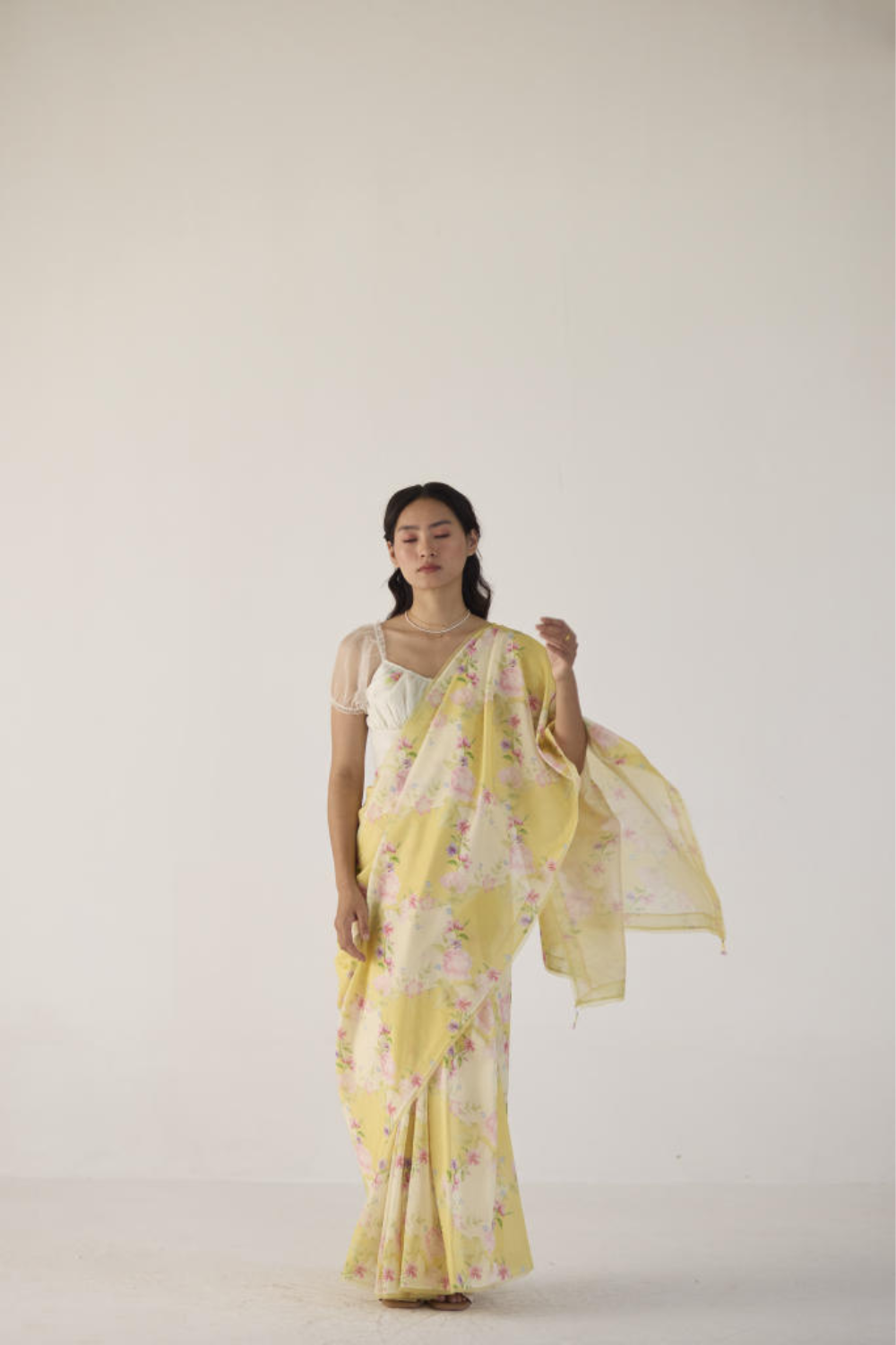 Rose Garden Silk and Cotton Chanderi Sari-Yellow