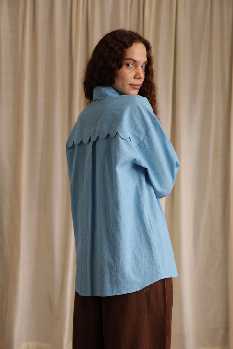 Louie Shirt - Cornflower cotton by MASON AND MILL in blue color for women Worldwide
