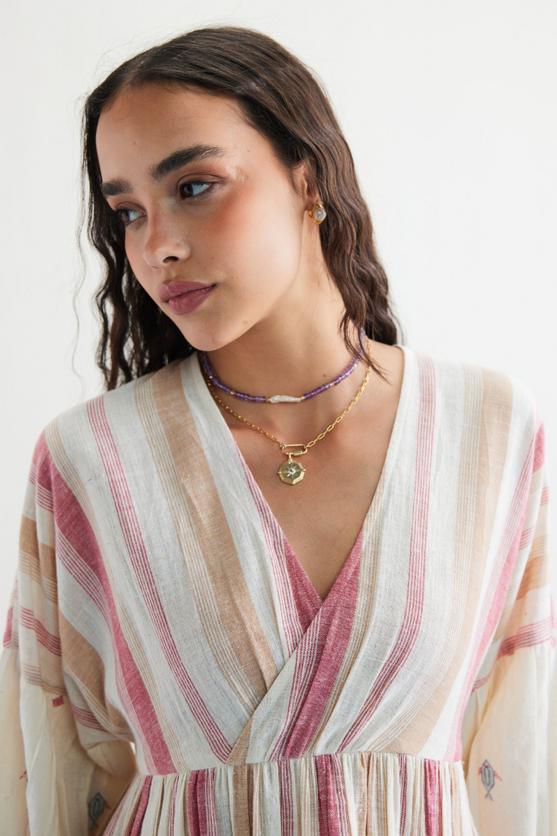 The Reef Shore Handwoven Kala Cotton Midi Dress cotton by SUI in white color for women Worldwide