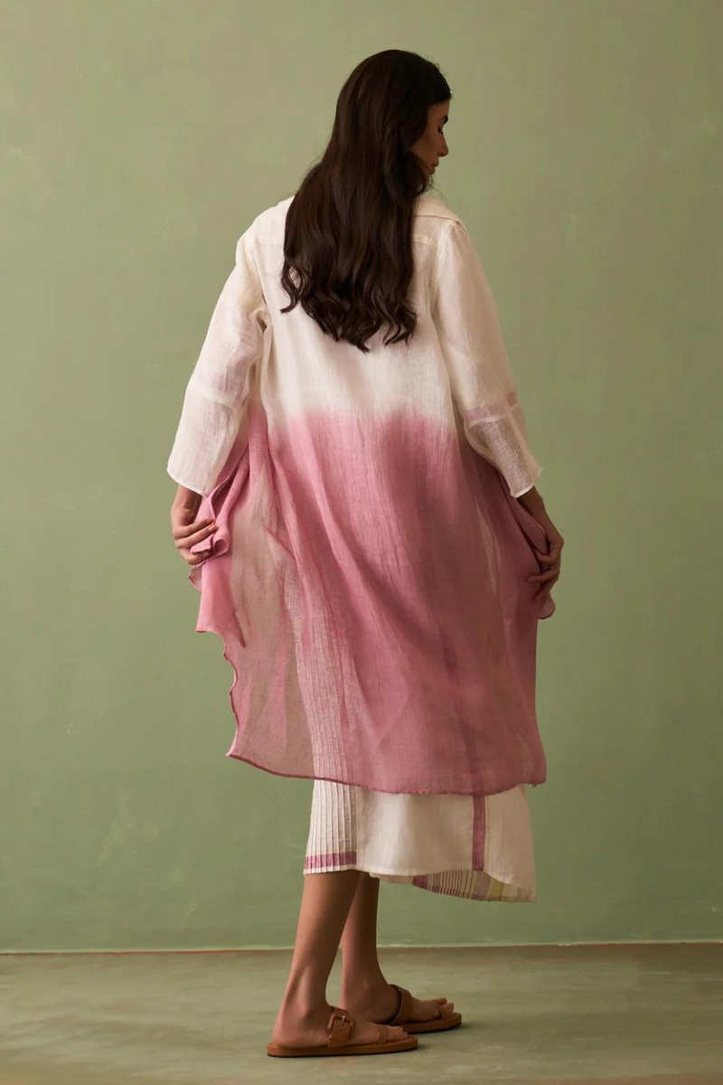 Ana Ombre Linen Overlay - Ivory by Manan in ivory color for women Worldwide
