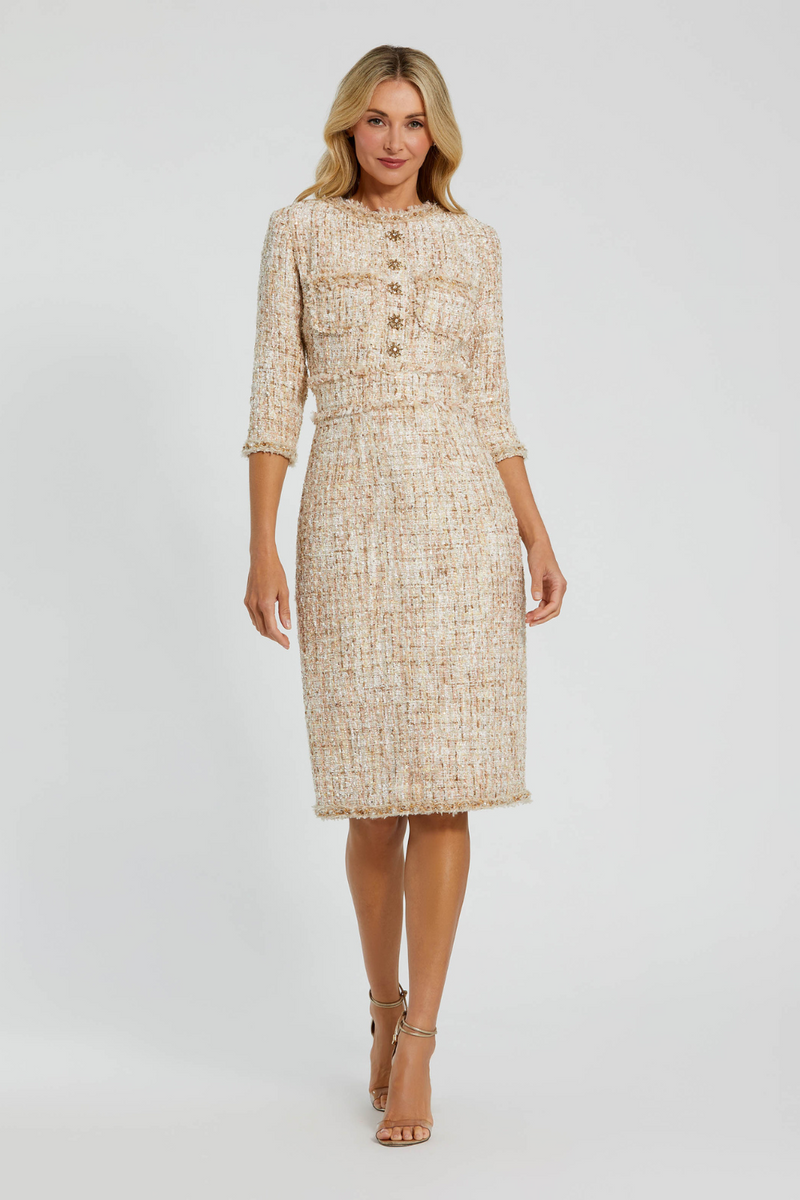 20809-Tweed Midi Dress-Blush by Mac Duggal in blush color for women Worldwide