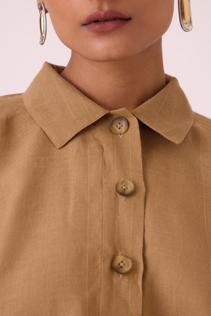 Liberty Tan Linen Cape Top by The Summer House for women Worldwide