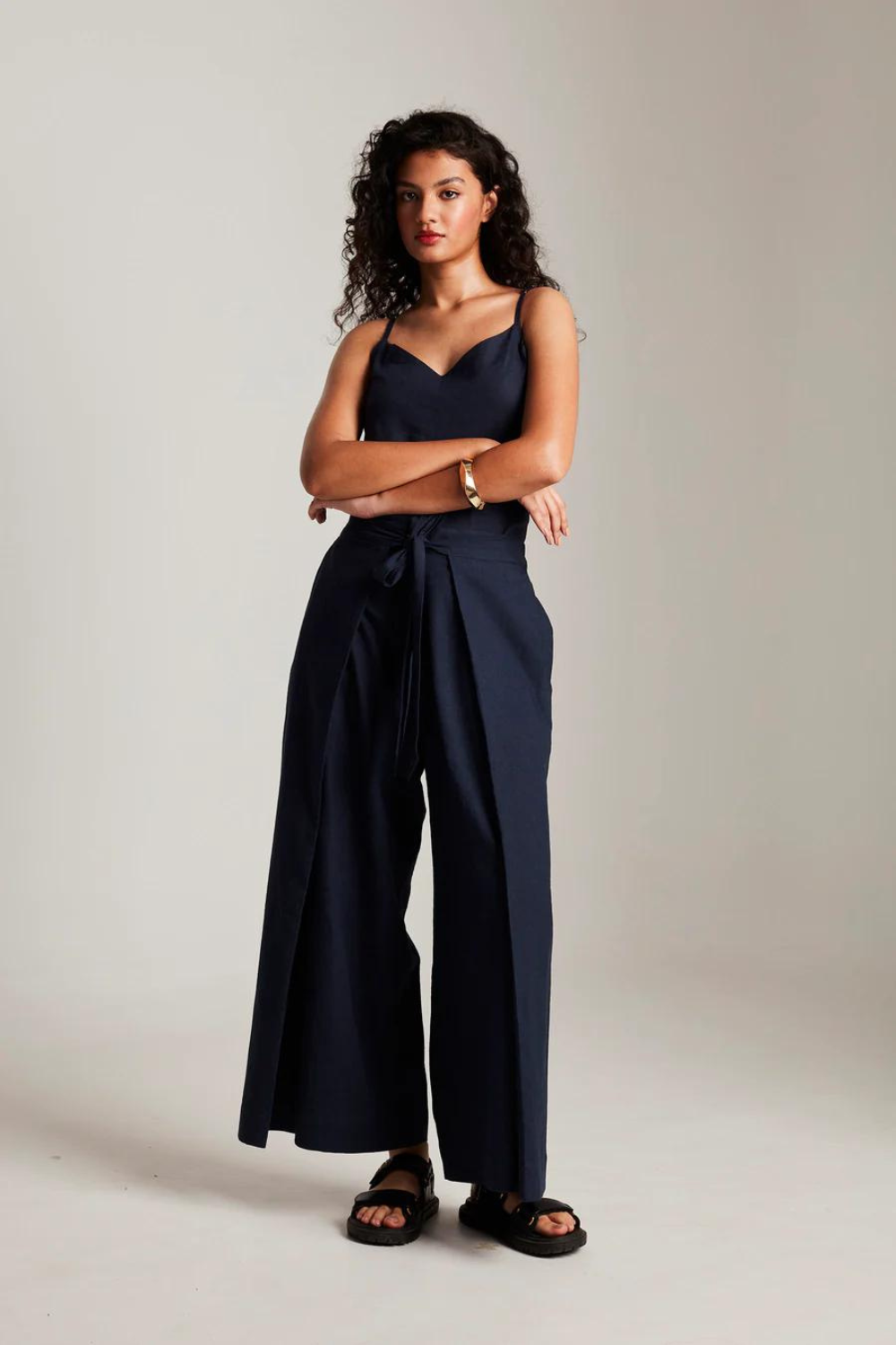 Navy Co-Linen Camisole Top & Wrap Pants