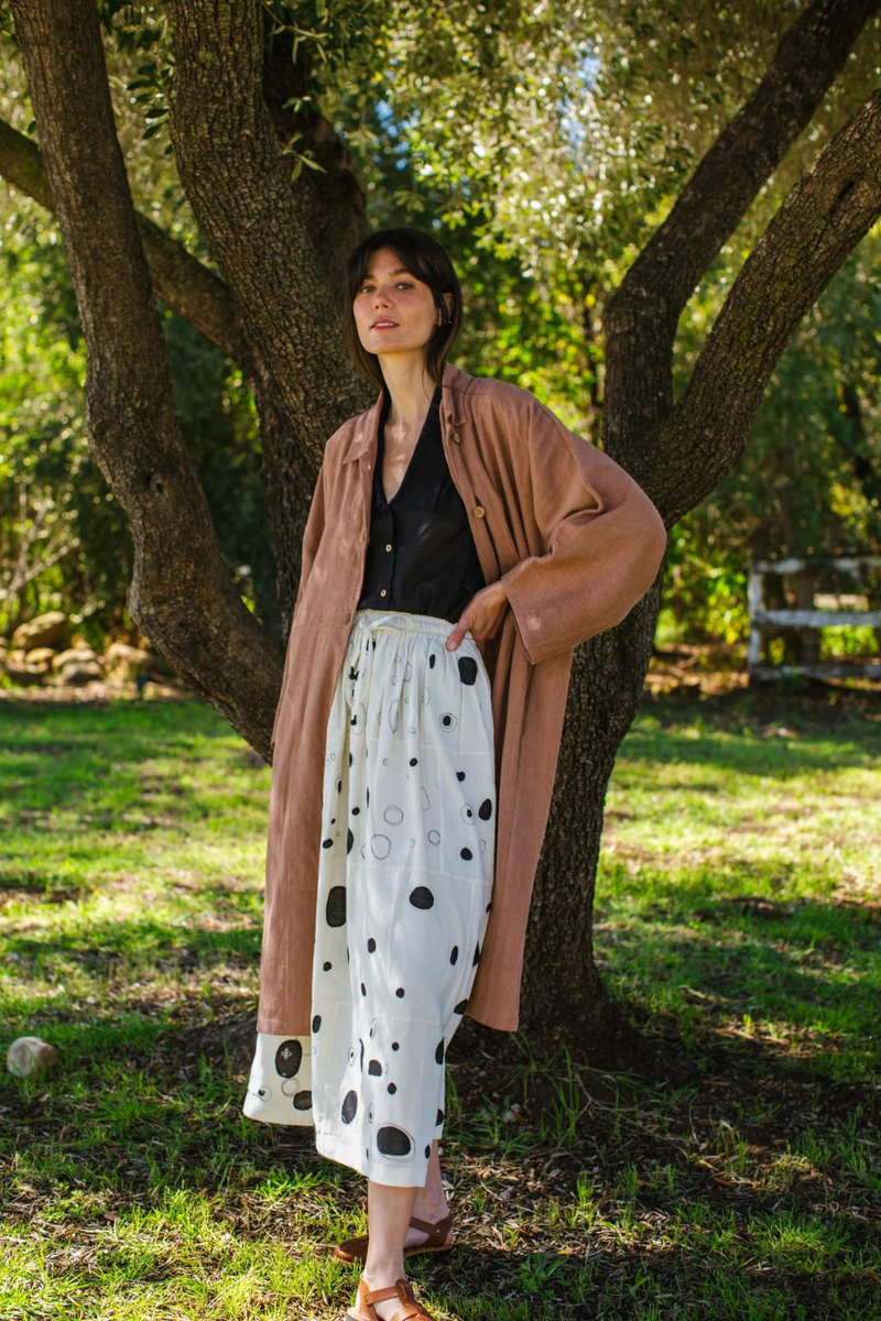 Lightweight Checkered Duster Jacket — Terracotta 100% cotton by World of Crow in beige color for women Worldwide