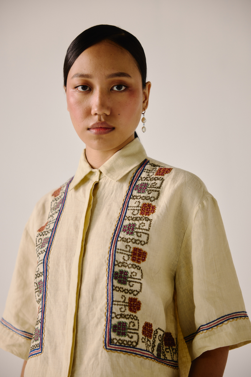 Ava Shirt - Ivory Cross Stitch Emb by CORD in ivory for women Worldwide