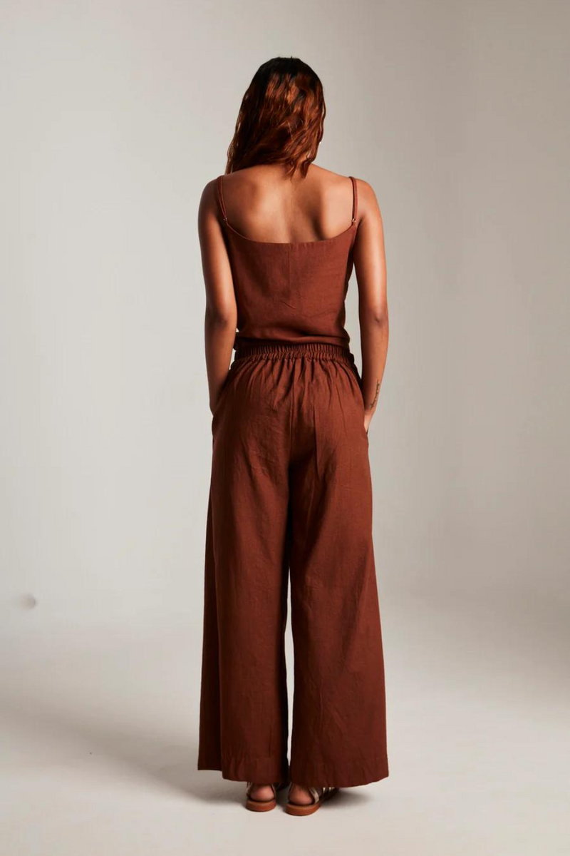 Mocha Co-Linen Wrap Pants cotton by Saphed in brown color for women Worldwide