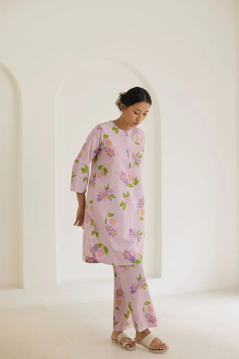 Lilac Jarul Short Kurta Set cotton by Nadiya Paar for women Worldwide