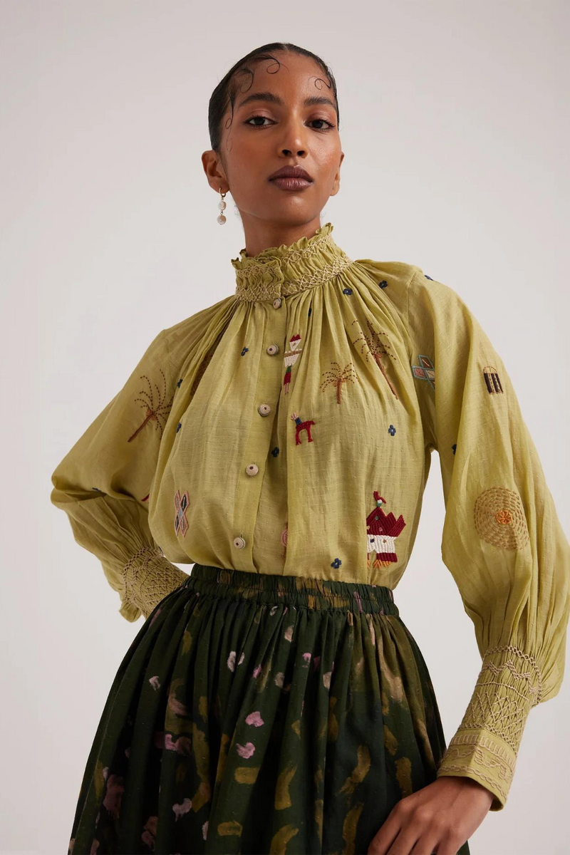 Farmer Top-Folk Green cotton by CORD for women Worldwide