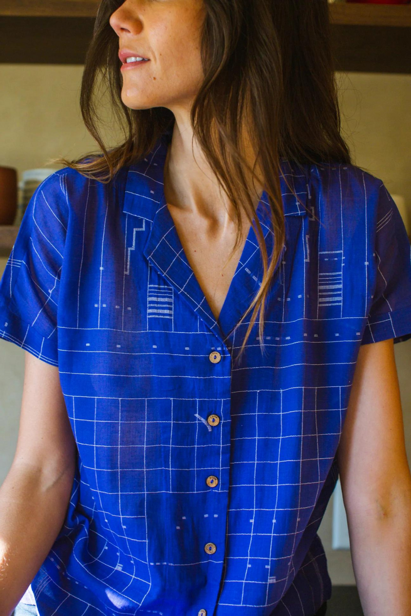 Boro boro shirt-Blue 100% cotton by World of Crow in blue color for women Worldwide