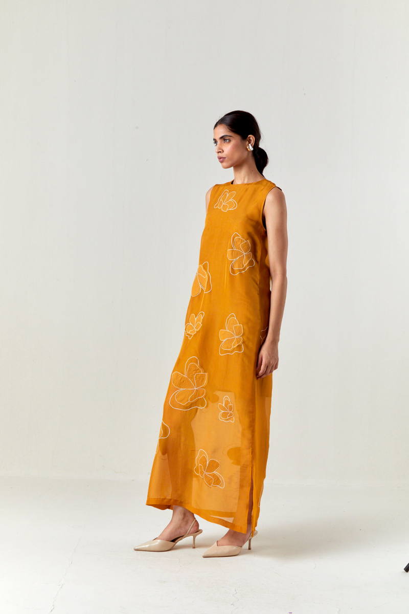 COLLARED WAIST COAT CO-ORD-OCHRE satin by THREE for women Worldwide