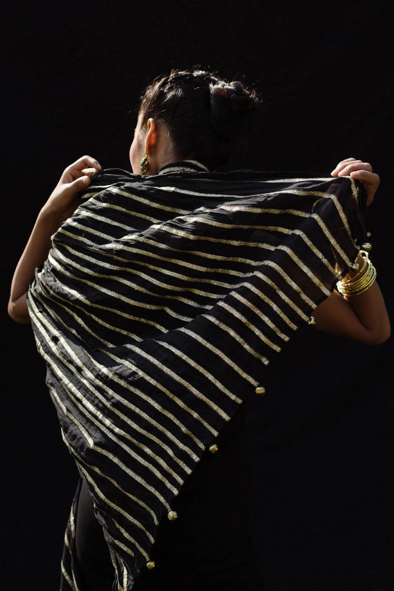 NAVA GOTA SARI DRESS 100% cotton by Ituvana in black color for women Worldwide
