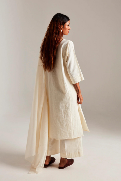 Vanilla Co-Linen Beaded Placket Kurta