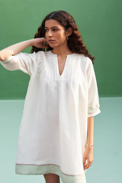 Yima Border Linen Dress
- Ivory