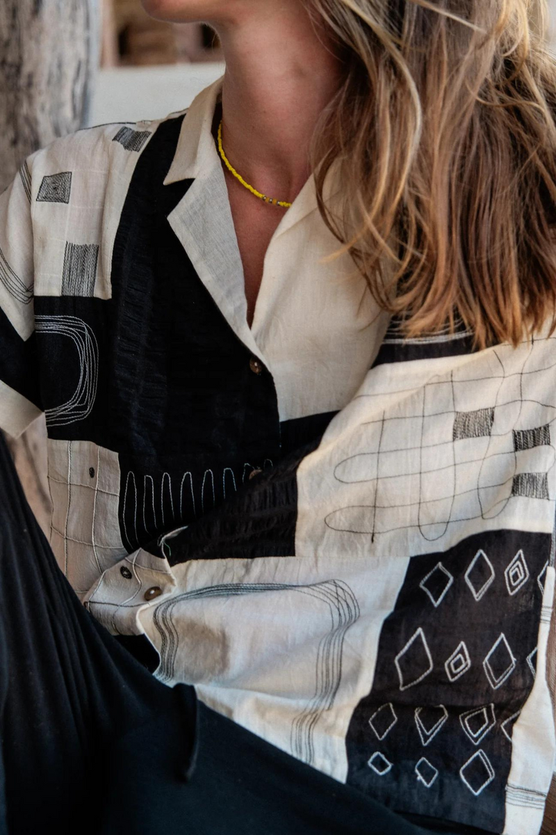 Boro shirt in black and white 100% cotton by World of Crow in black color for women Worldwide