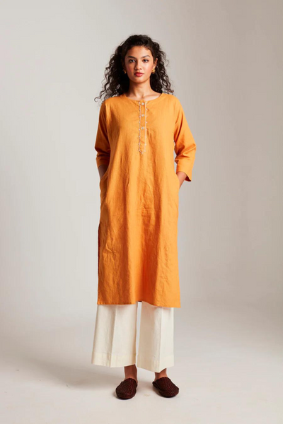 Mango Co-Linen Beaded Placket Kurta set without dupatta