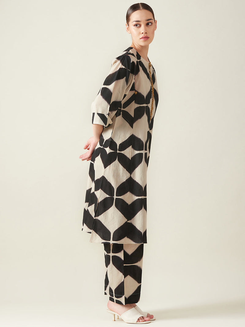 Black Clamp Dye Embroidered Co ord set cotton Artisan made - Block Printed by Aavidi for women Worldwide