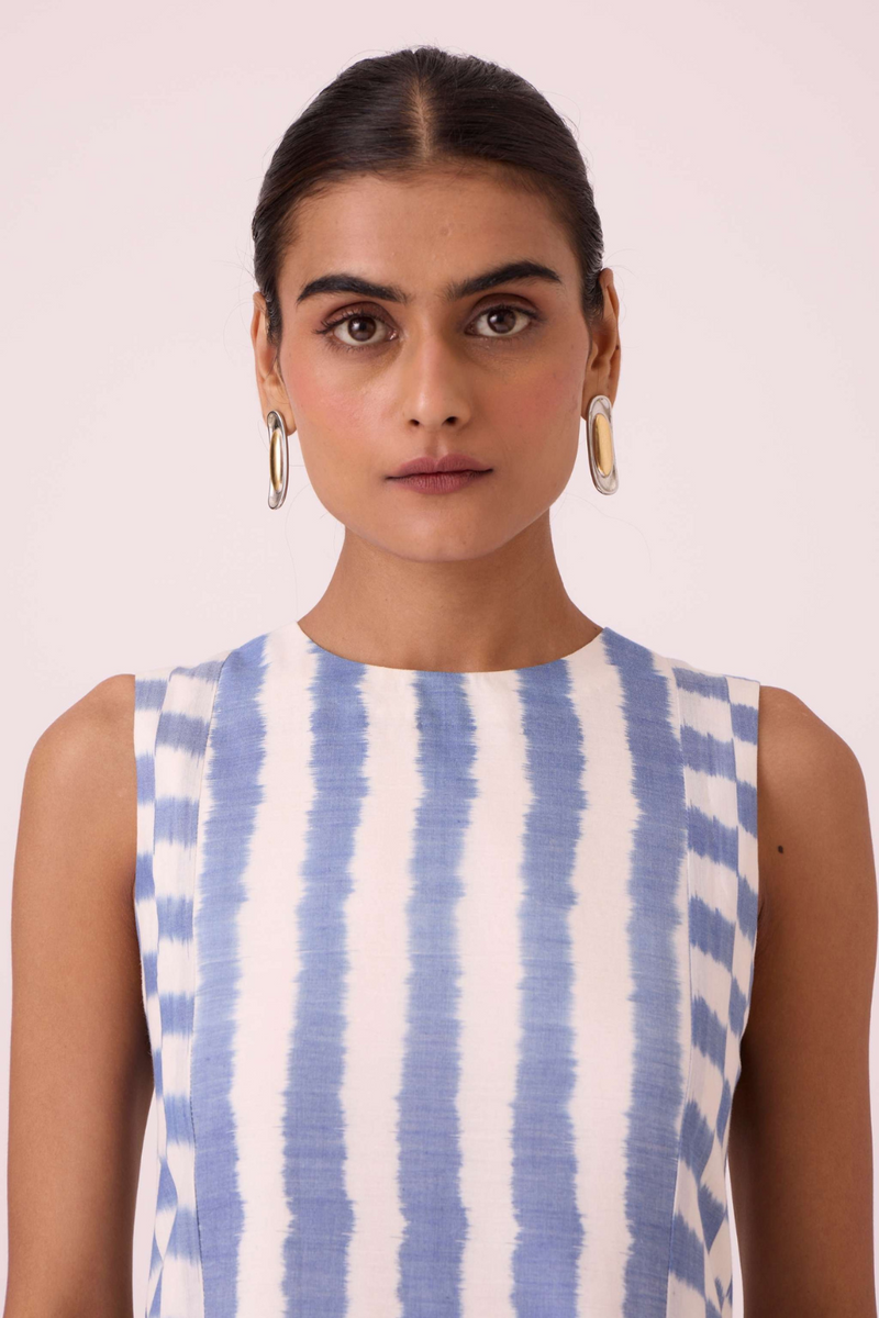 Myshkin Blue Striped Ikat Dress cotton by The Summer House in blue color for women Worldwide