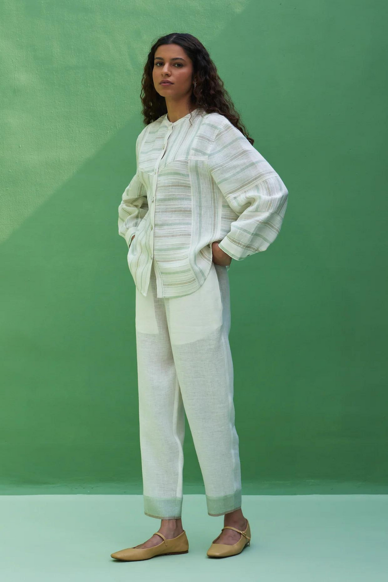 Miyu Striped Linen Co-ord Set
 - Mint linen by Manan in mint color for women Worldwide