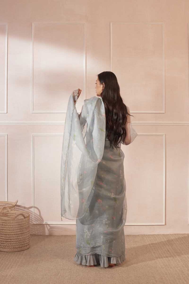 Rajnigandha & Periwinkle Kota Silk Sari silk by Nadiya Paar in blue color for women Worldwide