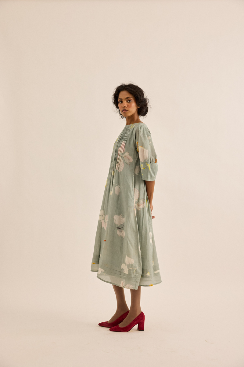 Cornflower Dress mul dress by Khara Kapas in sage green for women Worldwide