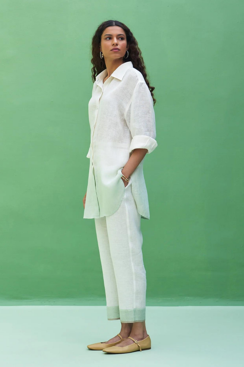Lessa Sheer Linen Co-ord Set 
 - Ivory linen by Manan in ivory color for women Worldwide