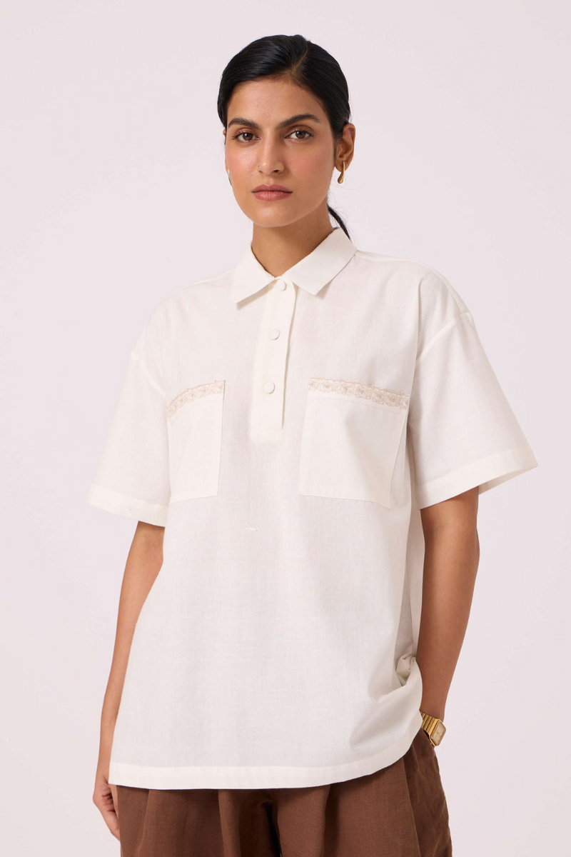 Alyosha Handwoven Embroidered Shirt cotton by The Summer House in white color for women Worldwide