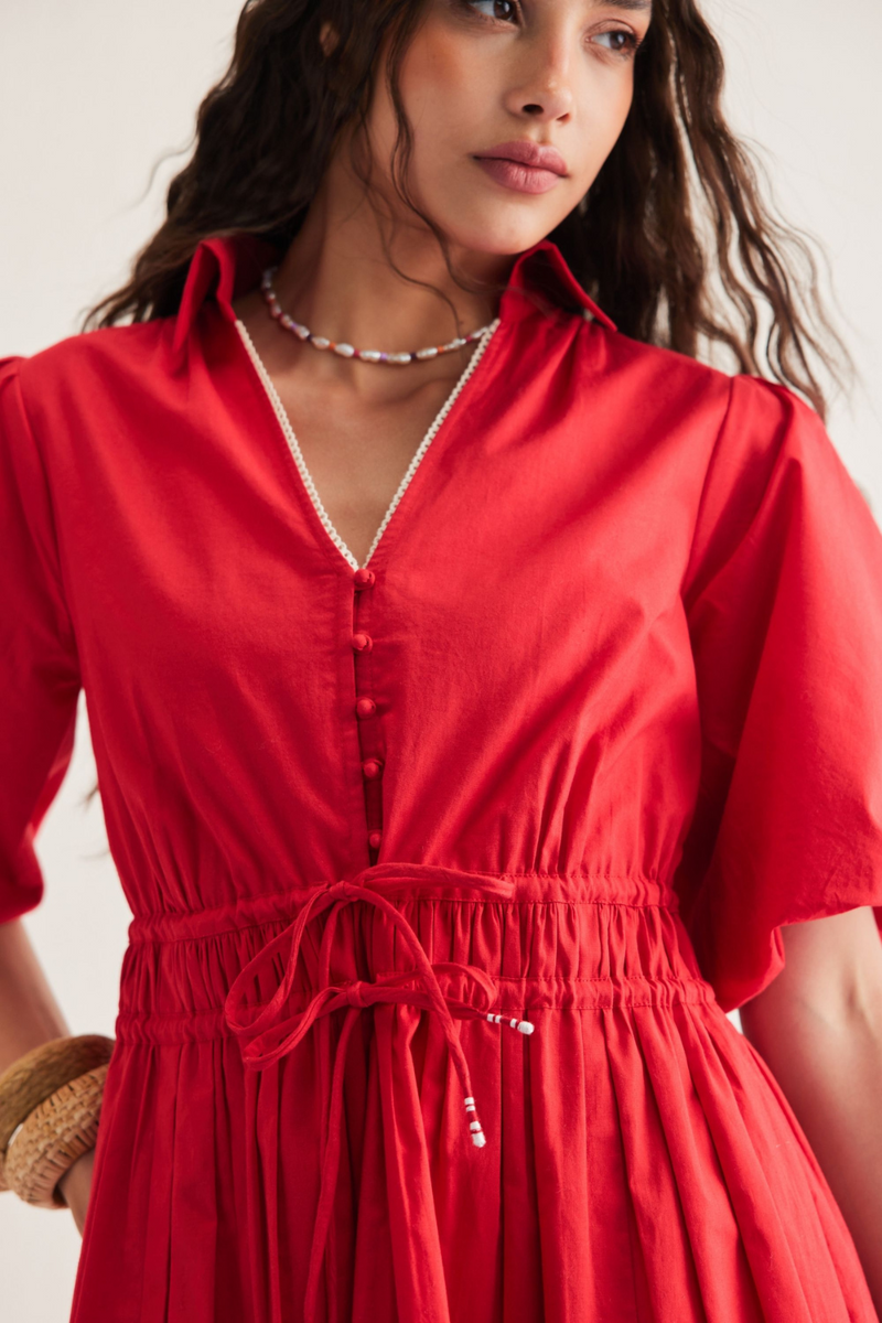 Ocean Spirit Organic Cotton Dress poplin by SUI in red color for women Worldwide