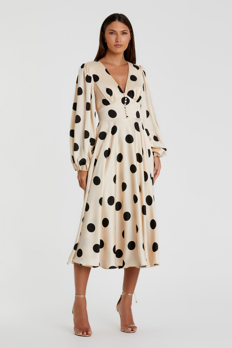 27542-Midi Dress-Cream Black by Mac Duggal in black color for women Worldwide