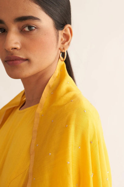 BRIGHT YELLOW GHOOMAR ANARKALI SET