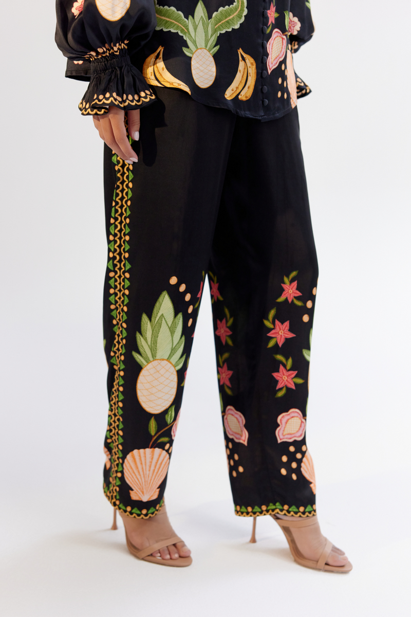 Ilia Pants - Seashell (Black) satin by NOIB for women Worldwide