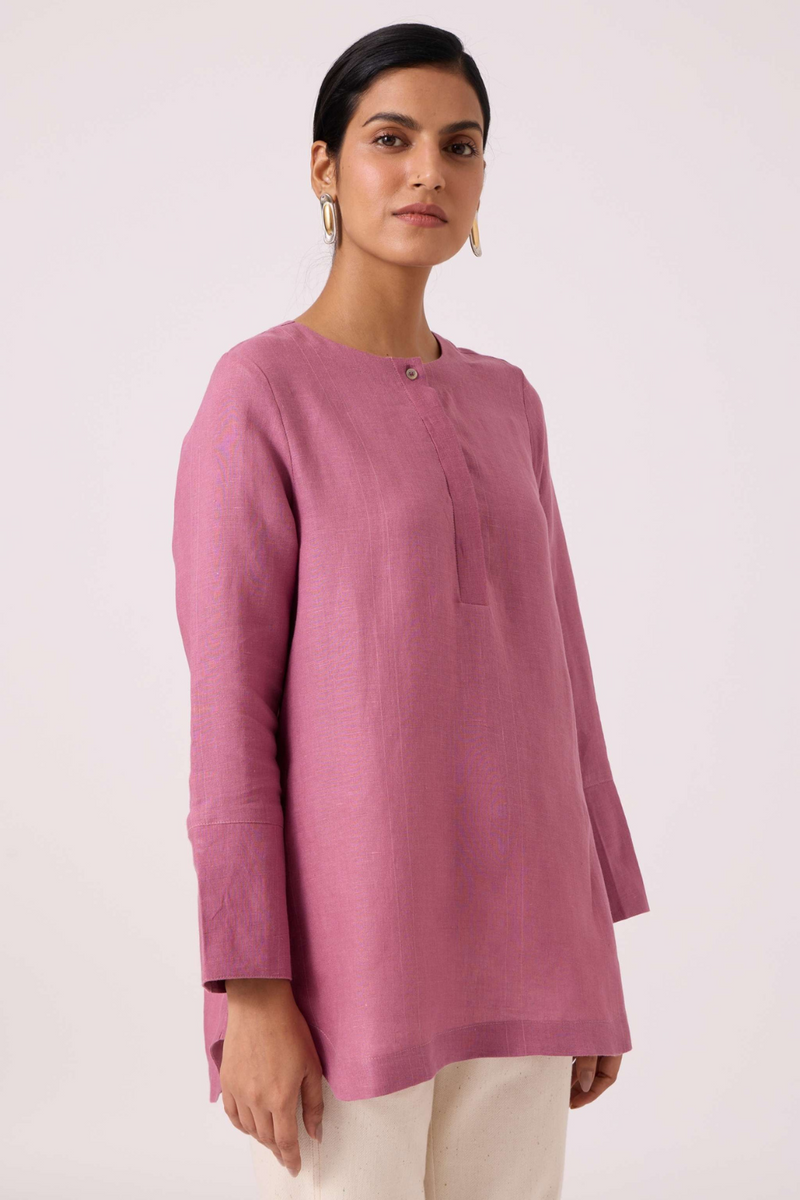Macondo Lilac Linen Top by The Summer House in mauve color for women Worldwide