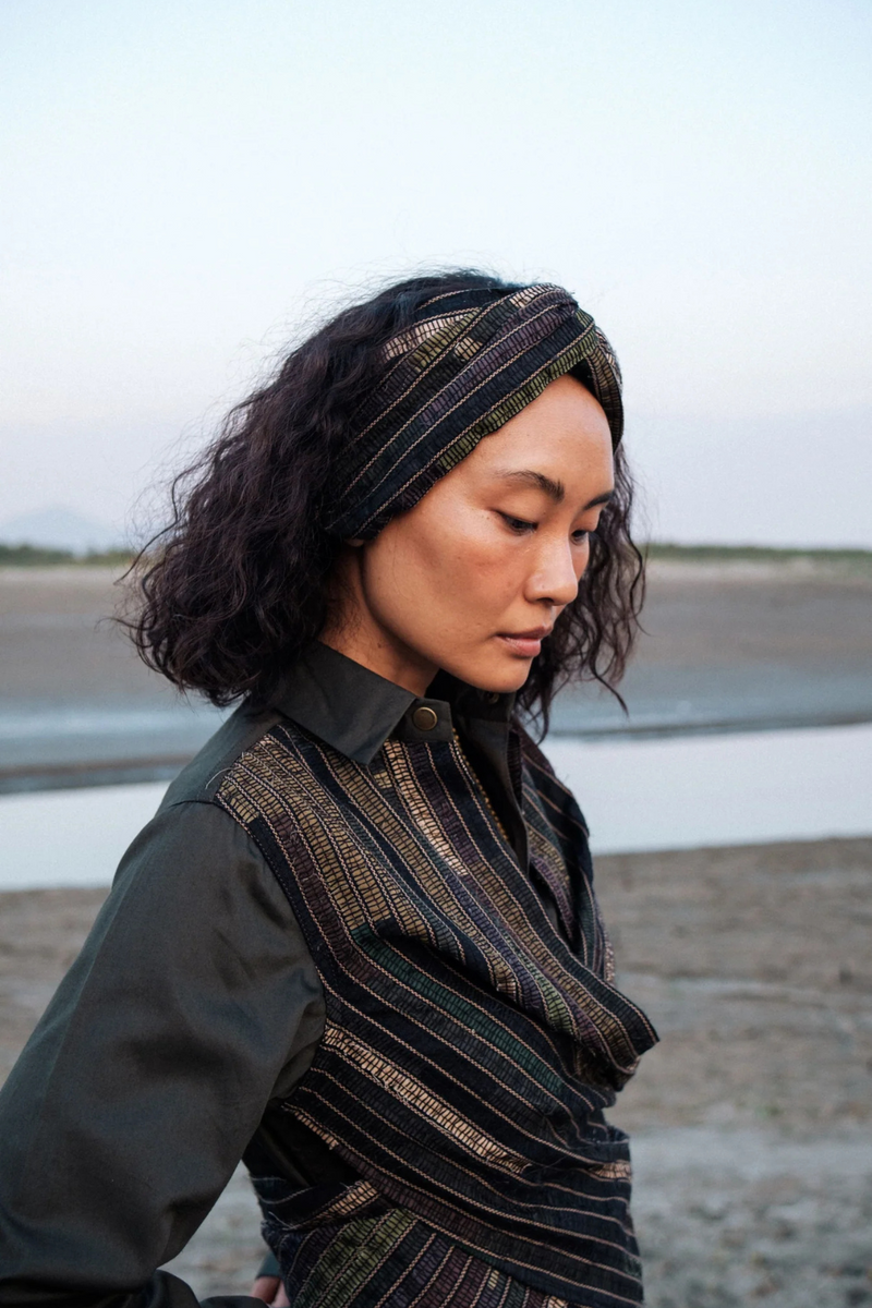 Upcycled Seattle Wrap Dress - Green cotton by The Terra Tribe in green color for women Worldwide