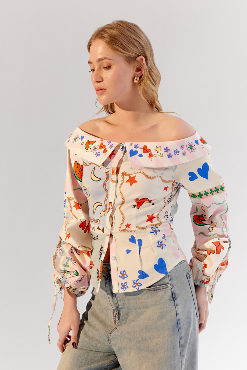 Sage Shirt - Boardgame cotton by NOIB for women Worldwide