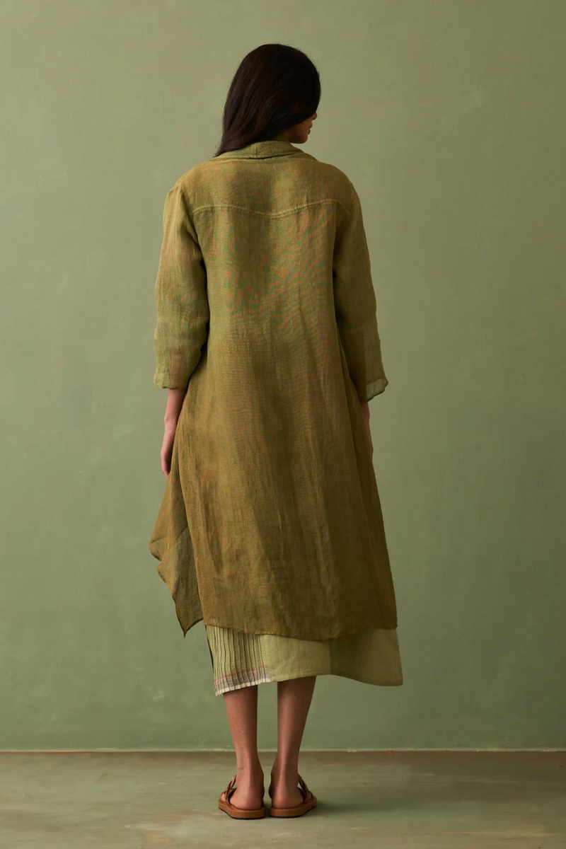 Ana Ombre Linen Overlay - Fern by Manan in natural color for women Worldwide