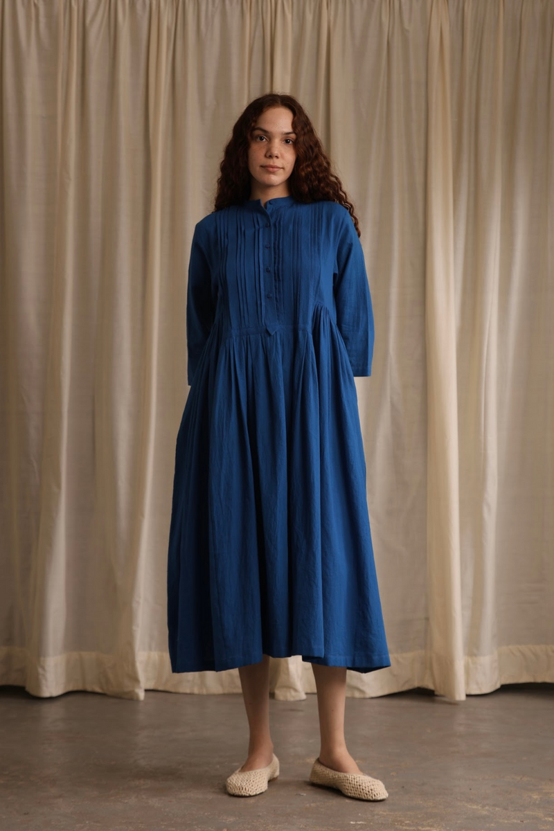 Astrid Dress cotton by MASON AND MILL in blue color for women Worldwide