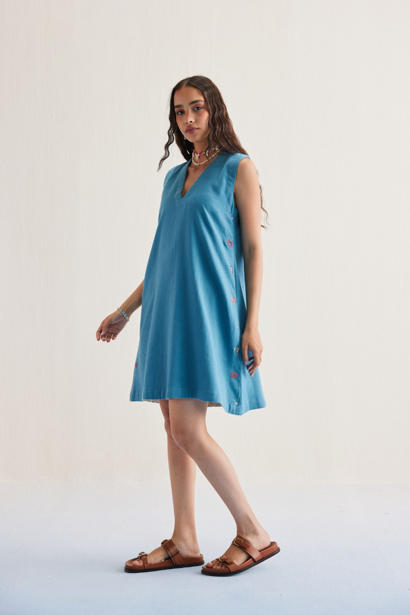 Marine Summer Organic Cotton Dress cotton by SUI in blue color for women Worldwide