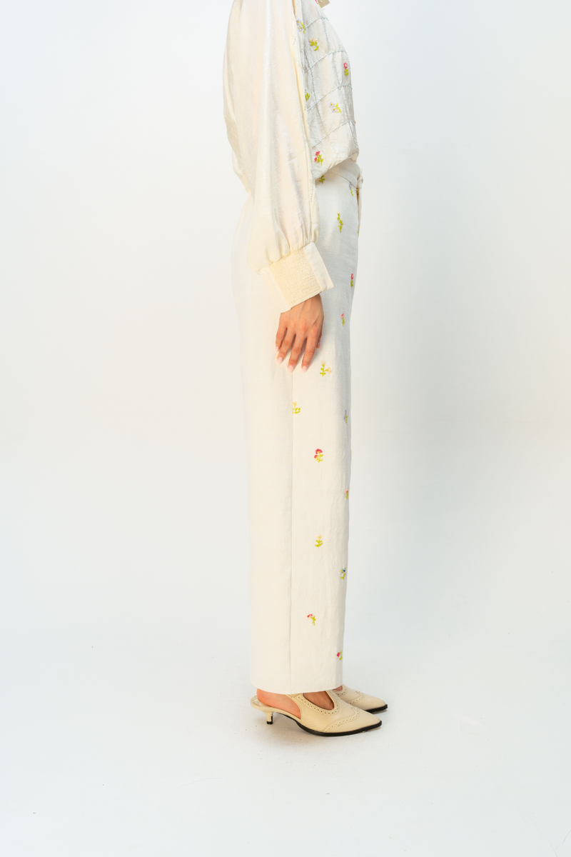 EVERMORE BUDS TROUSER handwoven denim pant/trouser by Ode to Odd in off white for women Worldwide