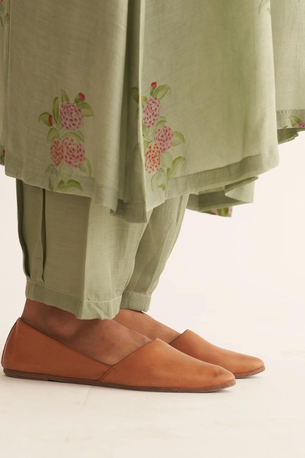 EVANI SAGE GREEN SILK FLORAL PRINT KURTA SET