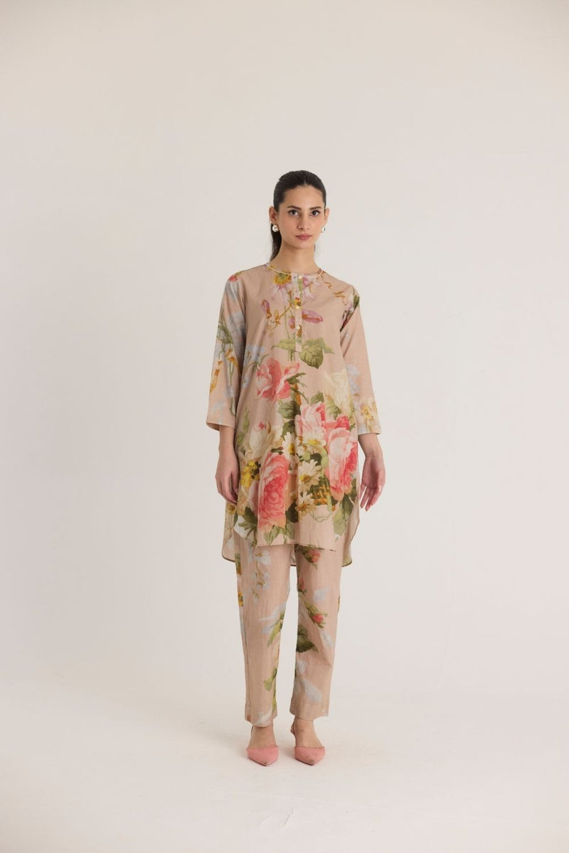 HAZEL SHORT KURTA SET cotton by Yam in pink color for women Worldwide