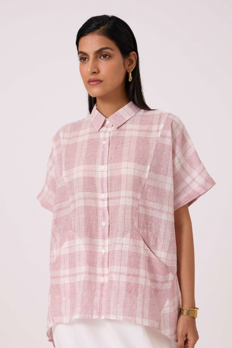 Sibyl Checkered Handwoven Shirt cotton by The Summer House in red color for women Worldwide
