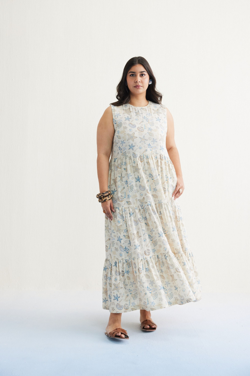 Ocean Island Handwoven Kala Cotton Maxi Dress cotton by SUI in white color for women Worldwide