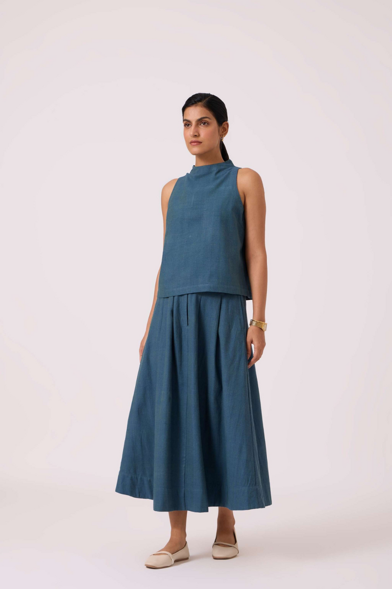 Ernest Blue Handwoven Cropped Top cotton by The Summer House in green color for women Worldwide