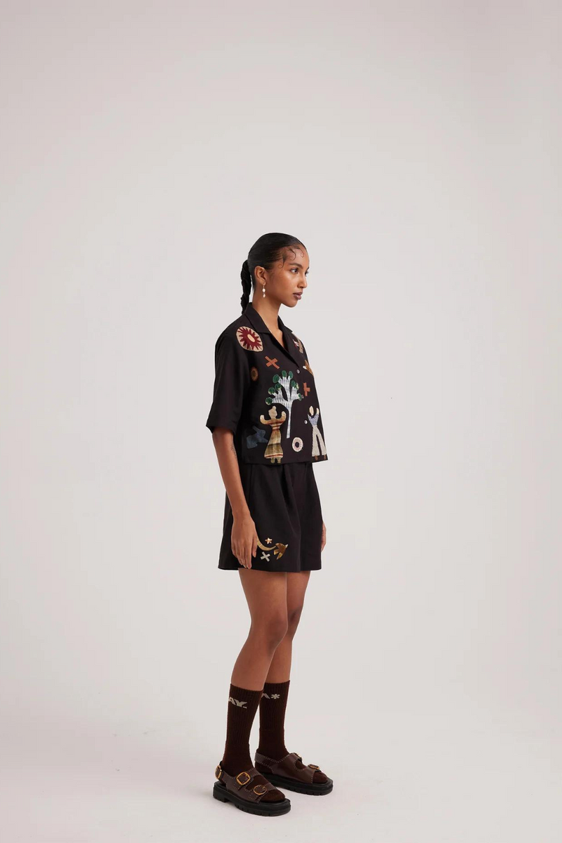 Crop Set -Black Applique rayon by CORD for women Worldwide